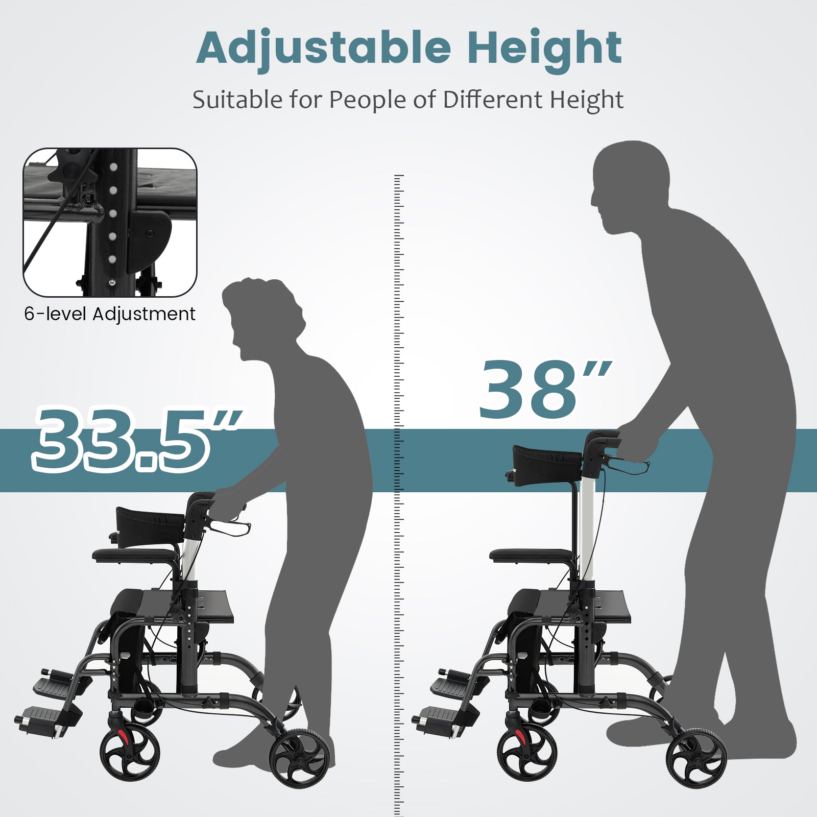 Folding Rollator Walker with Seat and Wheels Supports up to 300 lbs, Black Walkers & Rollators at Gallery Canada