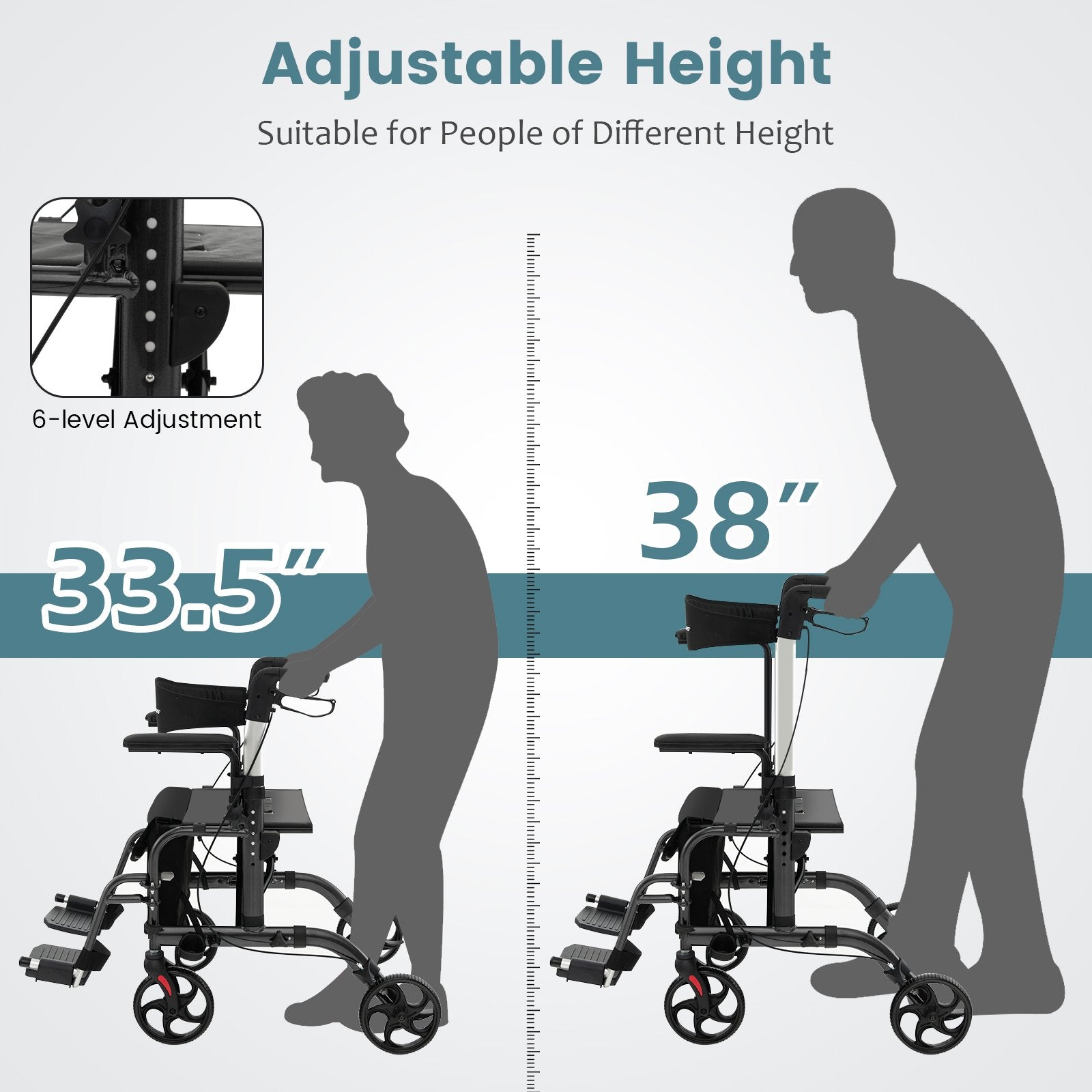 Folding Rollator Walker with Seat and Wheels Supports up to 300 lbs, Black at Gallery Canada