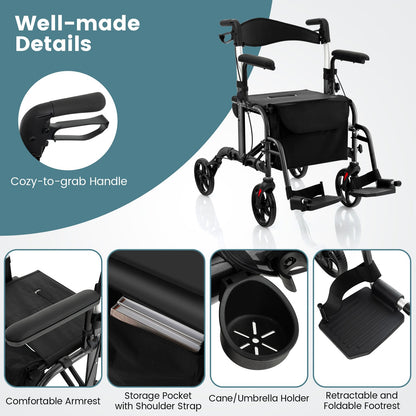 Folding Rollator Walker with Seat and Wheels Supports up to 300 lbs, Black at Gallery Canada