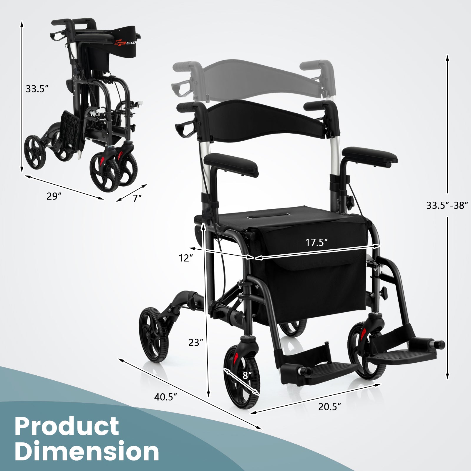 Folding Rollator Walker with Seat and Wheels Supports up to 300 lbs, Black Walkers & Rollators at Gallery Canada