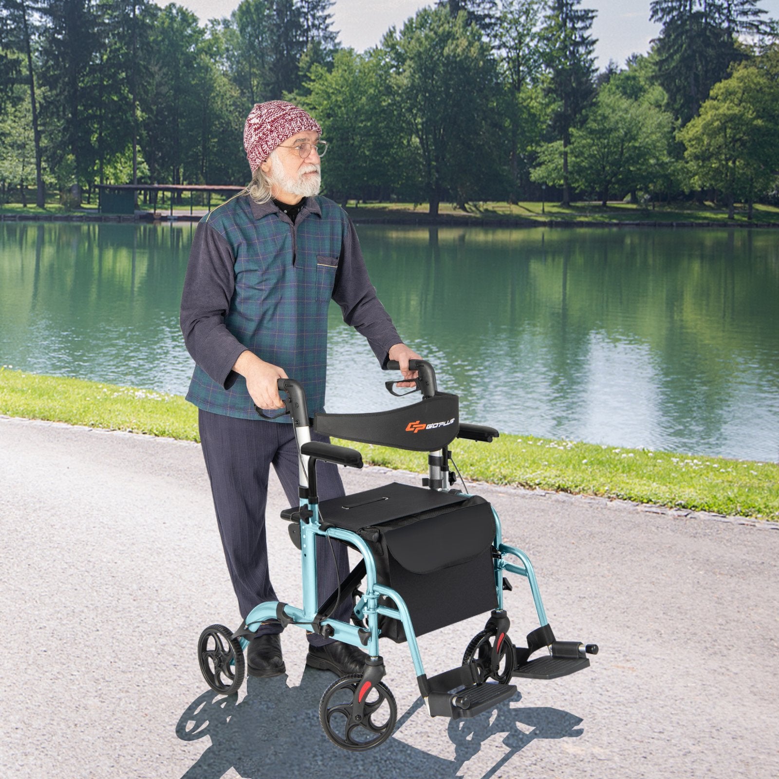 Folding Rollator Walker with Seat and Wheels Supports up to 300 lbs, Navy at Gallery Canada