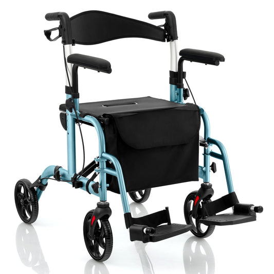 Folding Rollator Walker with Seat and Wheels Supports up to 300 lbs, Navy - Gallery Canada