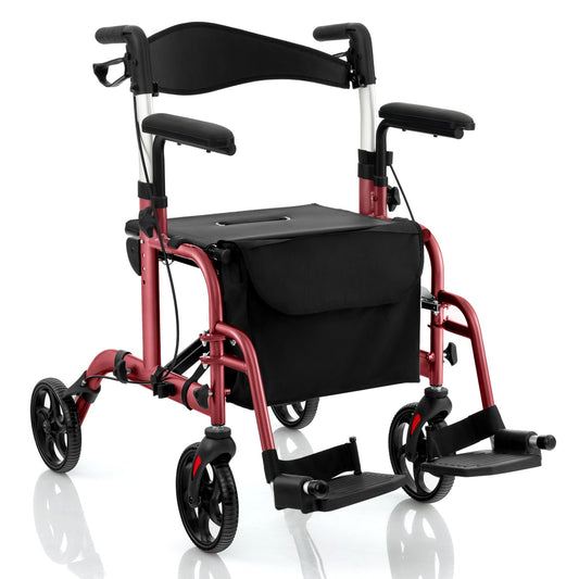 Folding Rollator Walker with Seat and Wheels Supports up to 300 lbs, Red - Gallery Canada
