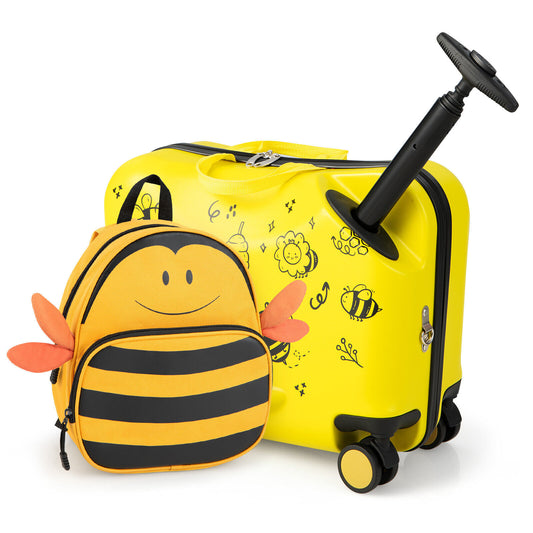 18 Inch Kids Luggage Set, 2 Pieces, Spinner Wheels, Bee Pattern, Yellow