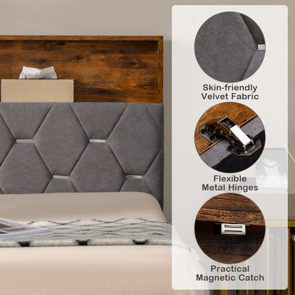 Queen Size Upholstered Bed Frame With Storage Headboard, Gray Simple Bed Frame at Gallery Canada