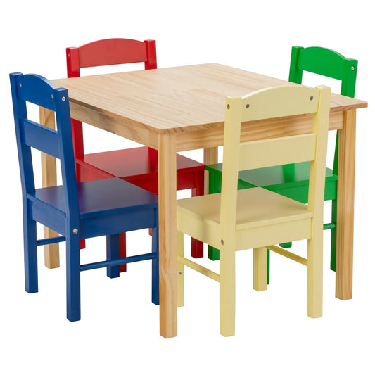 5 Pieces Kids Pine Wood Multicolor Table Chair Set, Multicolor - Gallery Canada