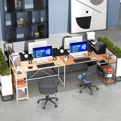 Bureau d'angle en L réversible avec étagère à 3 niveaux, noyer