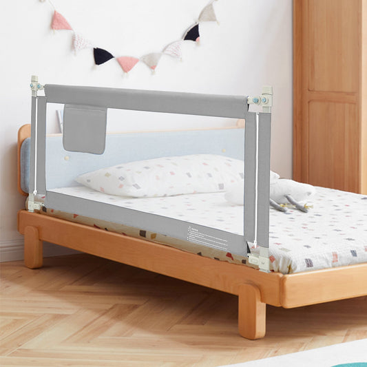 57 Inch Toddlers Vertical Lifting Baby Bed Rail Guard with Lock, Gray - Gallery Canada