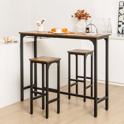 3 Pieces Industrial Bar Table and Chairs Set with Metal Frame, Rustic Brown - Gallery Canada