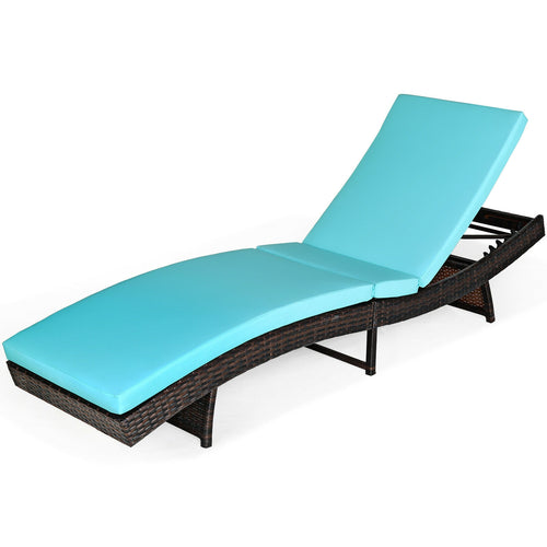 Adjustable Rattan Chaise Lounge Chair With Cushion, Turquoise