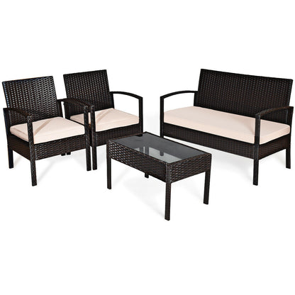 4 Pieces Patio Ratten Conversation Set with Loveseat Sofas and Coffee Table, Multicolor Patio Conversation Sets at Gallery Canada