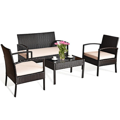 4 Piece Patio Rattan Conversation Set, Loveseat Sofa, Coffee Table, Multicolor Patio Conversation Sets Multicolor at Gallery Canada