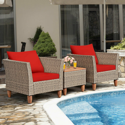 3 Pieces Patio Rattan Furniture Set with Washable Cushion for Yard Porch, Red - Gallery Canada