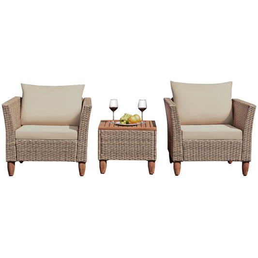3 Pieces Patio Rattan Furniture Set with Washable Cushion for Yard Porch, Beige - Gallery Canada