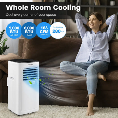 3-in-1 9000 BTU Air Conditioner with Dehumidifier and 24H Timer, White