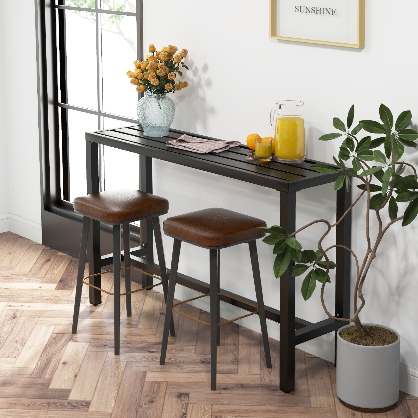 48/55 Inch Outdoor Bar Table with Waterproof Top and Heavy-duty Metal Frame-L, Black Patio Dining Tables at Gallery Canada