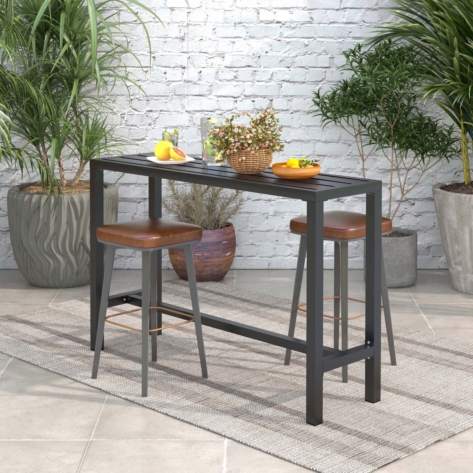 48/55 Inch Outdoor Bar Table with Waterproof Top and Heavy-duty Metal Frame-L, Black Patio Dining Tables at Gallery Canada