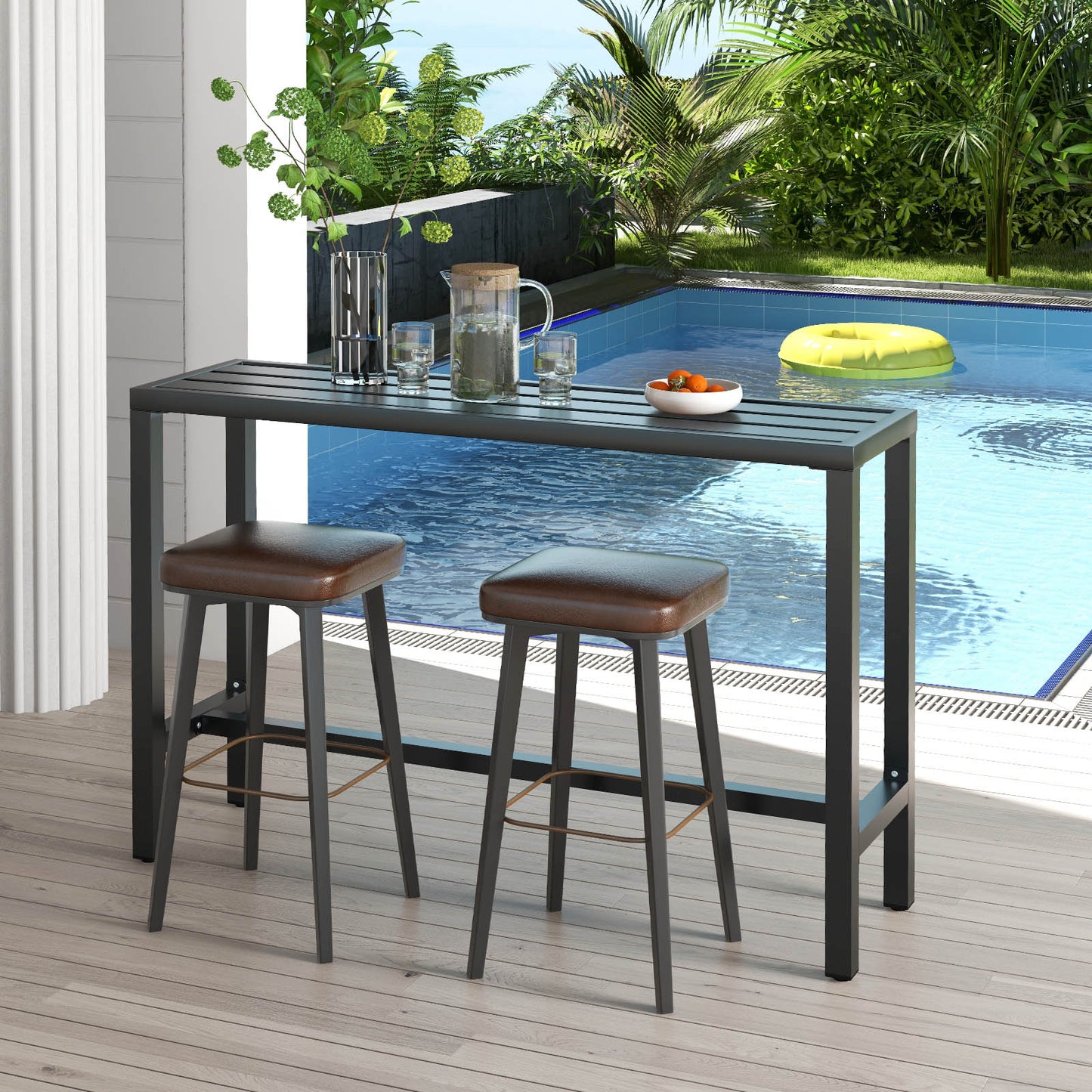 48/55 Inch Outdoor Bar Table with Waterproof Top and Heavy-duty Metal Frame-L, Black Patio Dining Tables at Gallery Canada