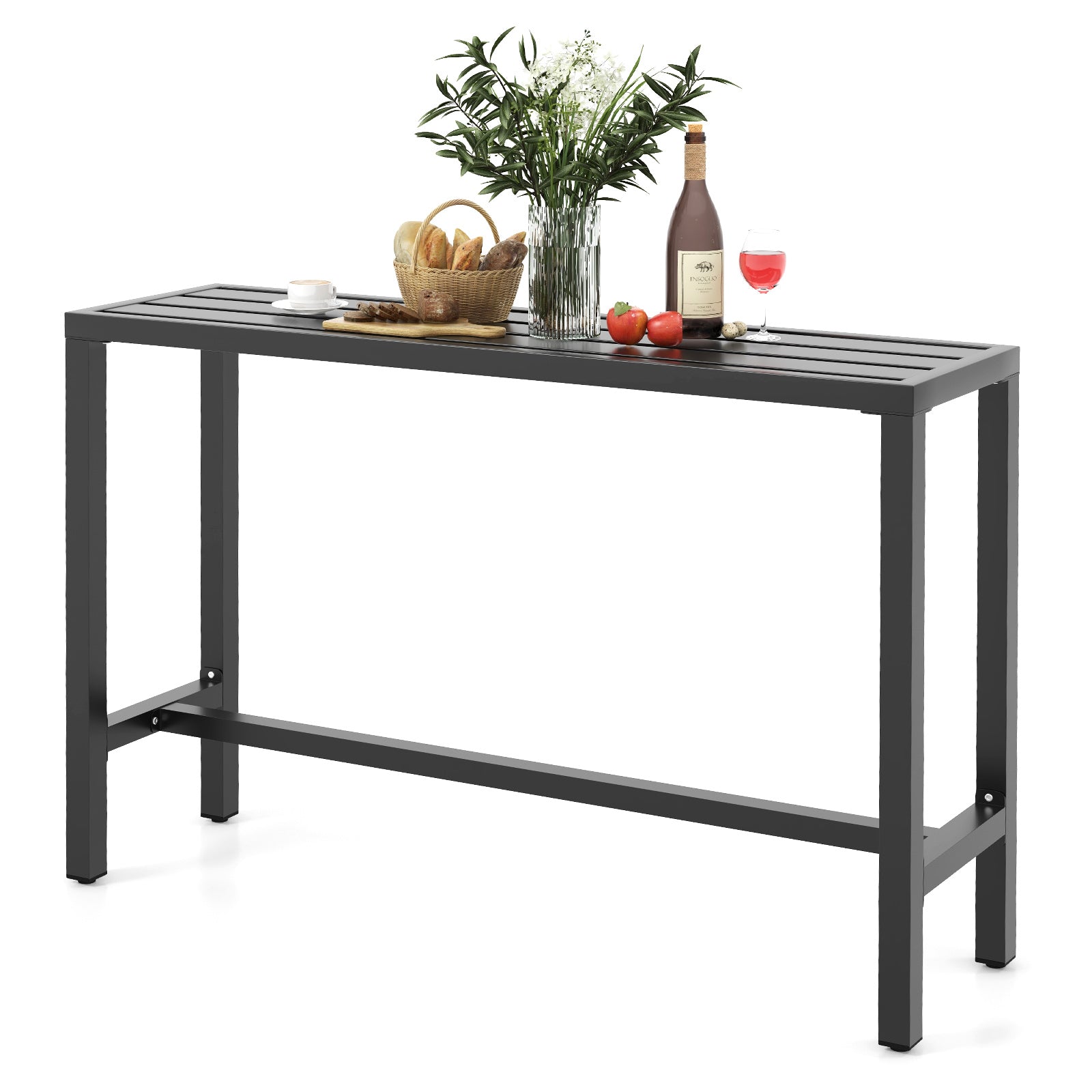 48/55 Inch Outdoor Bar Table with Waterproof Top and Heavy-duty Metal Frame-L, Black Patio Dining Tables at Gallery Canada