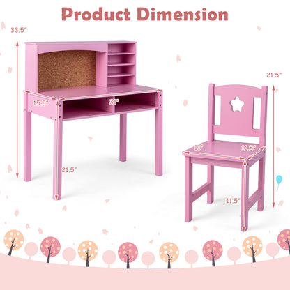 Kids Desk and Chair Set with Hutch and Bulletin Board for 3+ Kids, Pink Kids Table & Chair Sets at Gallery Canada
