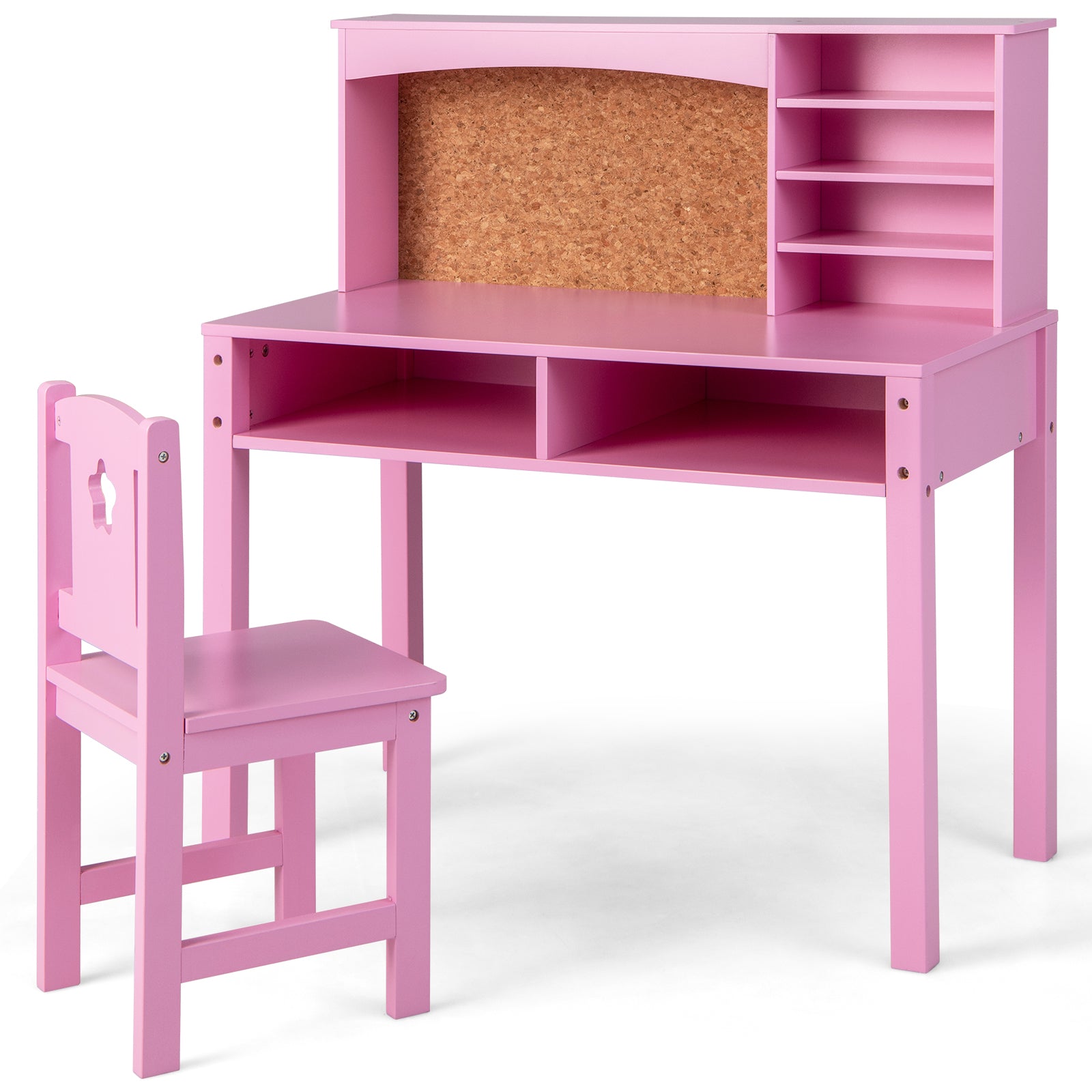 Kids Desk and Chair Set with Hutch and Bulletin Board for 3+ Kids, Pink Kids Table & Chair Sets at Gallery Canada