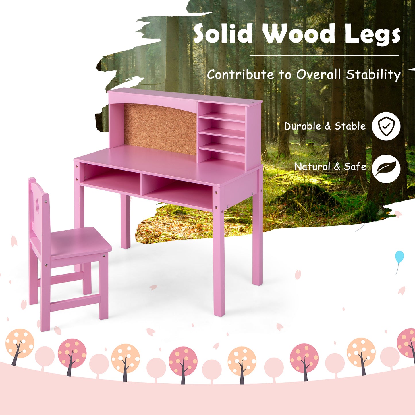 Kids Desk and Chair Set with Hutch and Bulletin Board for 3+ Kids, Pink Kids Table & Chair Sets at Gallery Canada