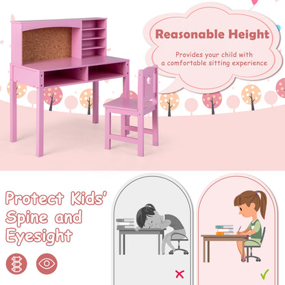 Kids Desk and Chair Set with Hutch and Bulletin Board for 3+ Kids, Pink Kids Table & Chair Sets at Gallery Canada