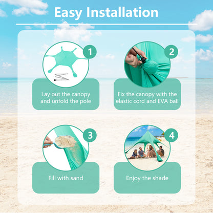 Tente de plage 20 x 20 pieds, protection solaire UPF50+, verte