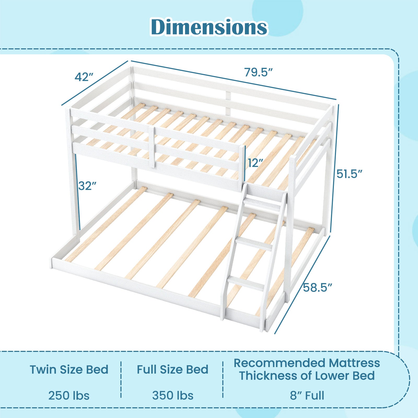 Twin Over Full Bunk Bed Low Floor Bunk Bed Frame, White Bunk Bed Frame at Gallery Canada