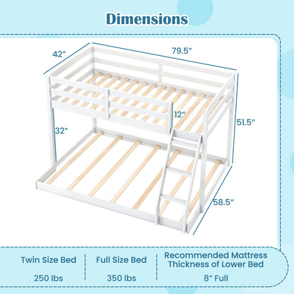 Twin Over Full Bunk Bed Low Floor Bunk Bed Frame, White Bunk Bed Frame at Gallery Canada