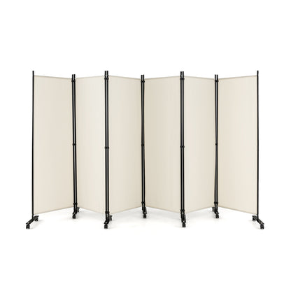 6 Panel 5.7 Feet Rolling Room Divider On Wheels, White Room Dividers at Gallery Canada