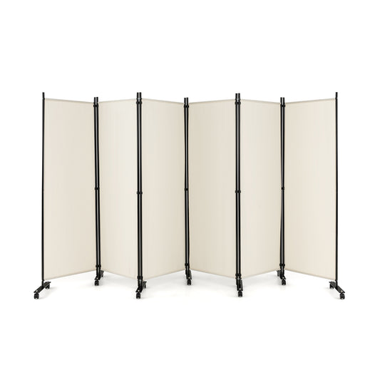 6 Panel 5.7 Feet Rolling Room Divider On Wheels, White Room Dividers White at Gallery Canada