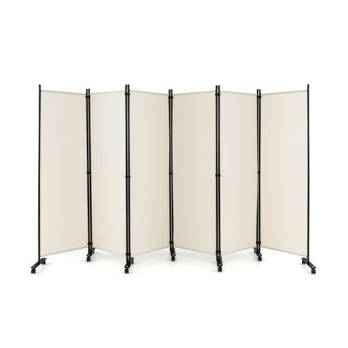 6 Panel 5.7 Feet Rolling Room Divider On Wheels, White
