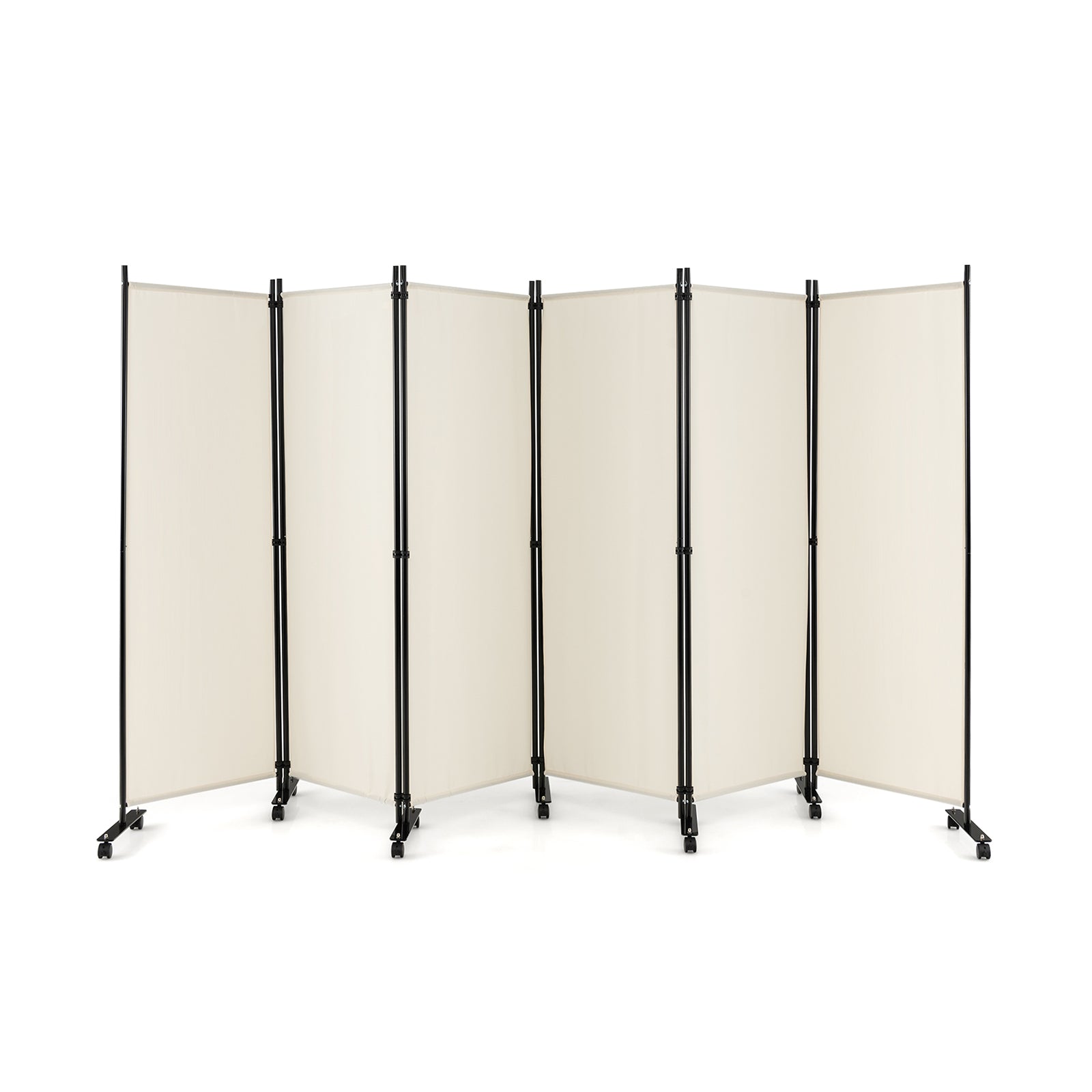 6 Panel 5.7 Feet Tall Rolling Room Divider on Wheels, White Room Dividers at Gallery Canada