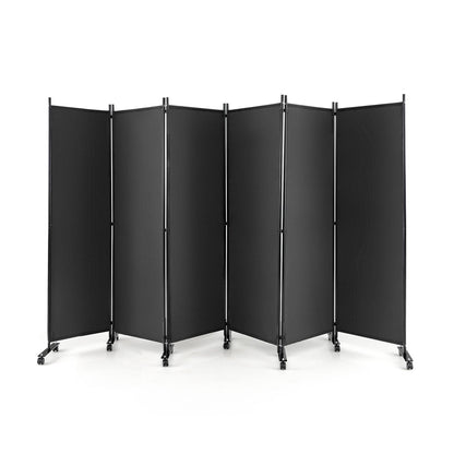 6 Panel 5.7 Feet Tall Rolling Room Divider on Wheels, Gray - Gallery Canada