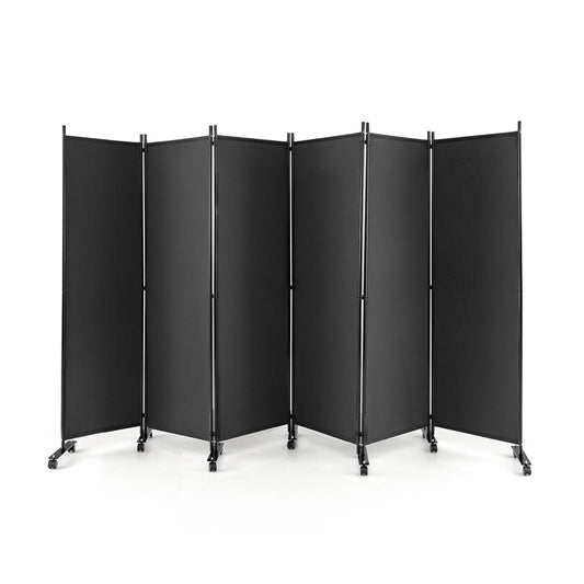 6 Panel 5.7 Feet Tall Rolling Room Divider on Wheels, Gray at Gallery Canada