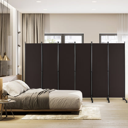 6 Panel 5.7 Feet Tall Rolling Room Divider on Wheels, Brown Room Dividers at Gallery Canada