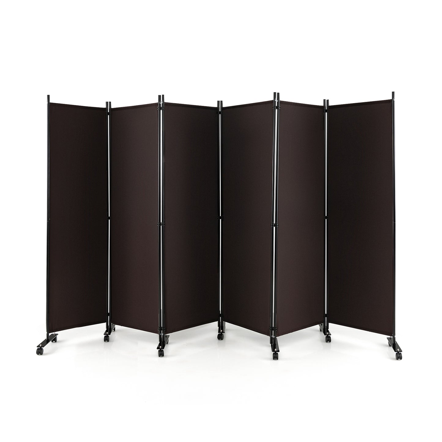 6 Panel 5.7 Feet Tall Rolling Room Divider on Wheels, Brown Room Dividers at Gallery Canada