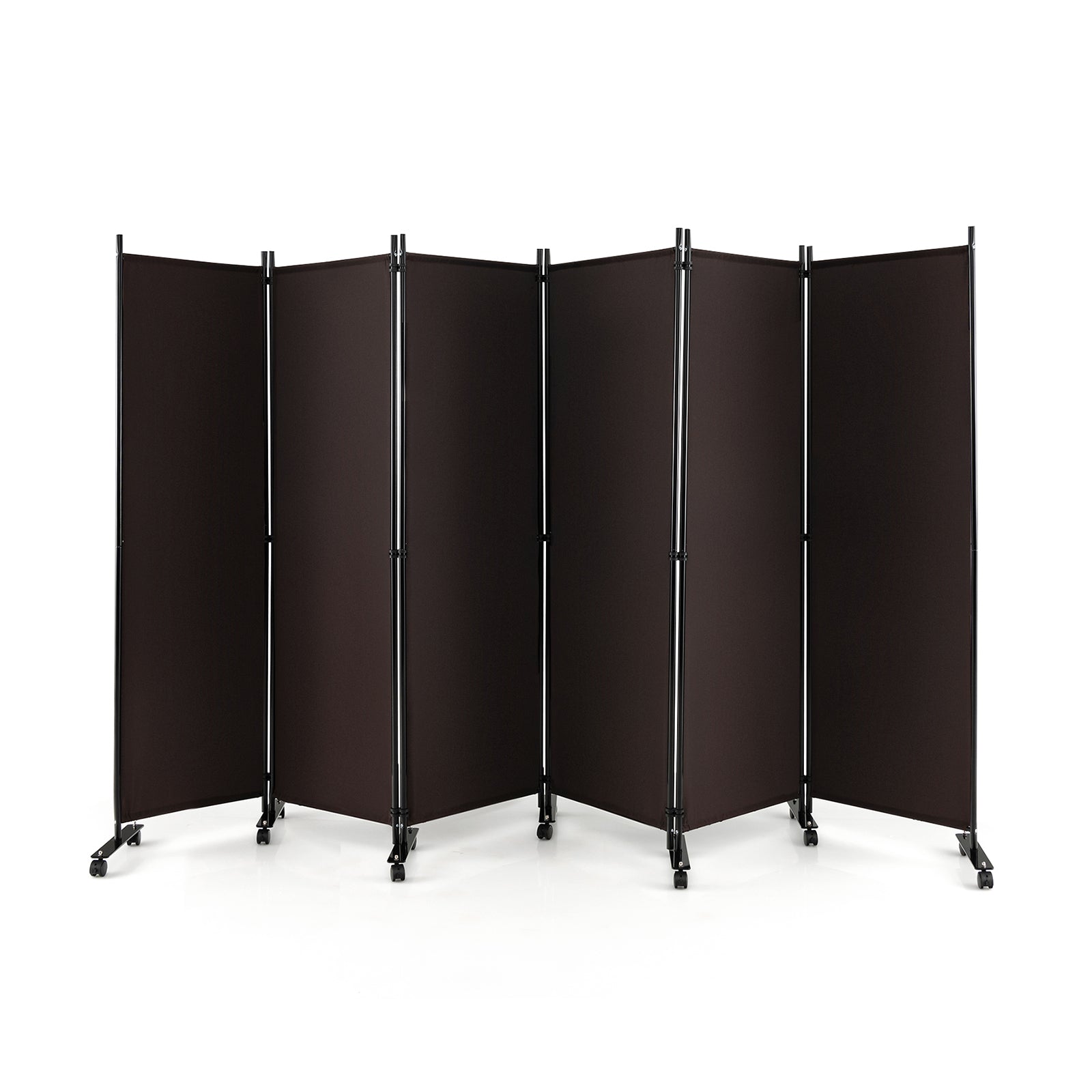 6 Panel 5.7 Feet Tall Rolling Room Divider, Brown Room Dividers at Gallery Canada