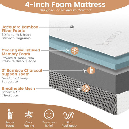 4 Inch Tri-fold Cool Gel Memory Foam Mattress-Full Size - Gallery Canada