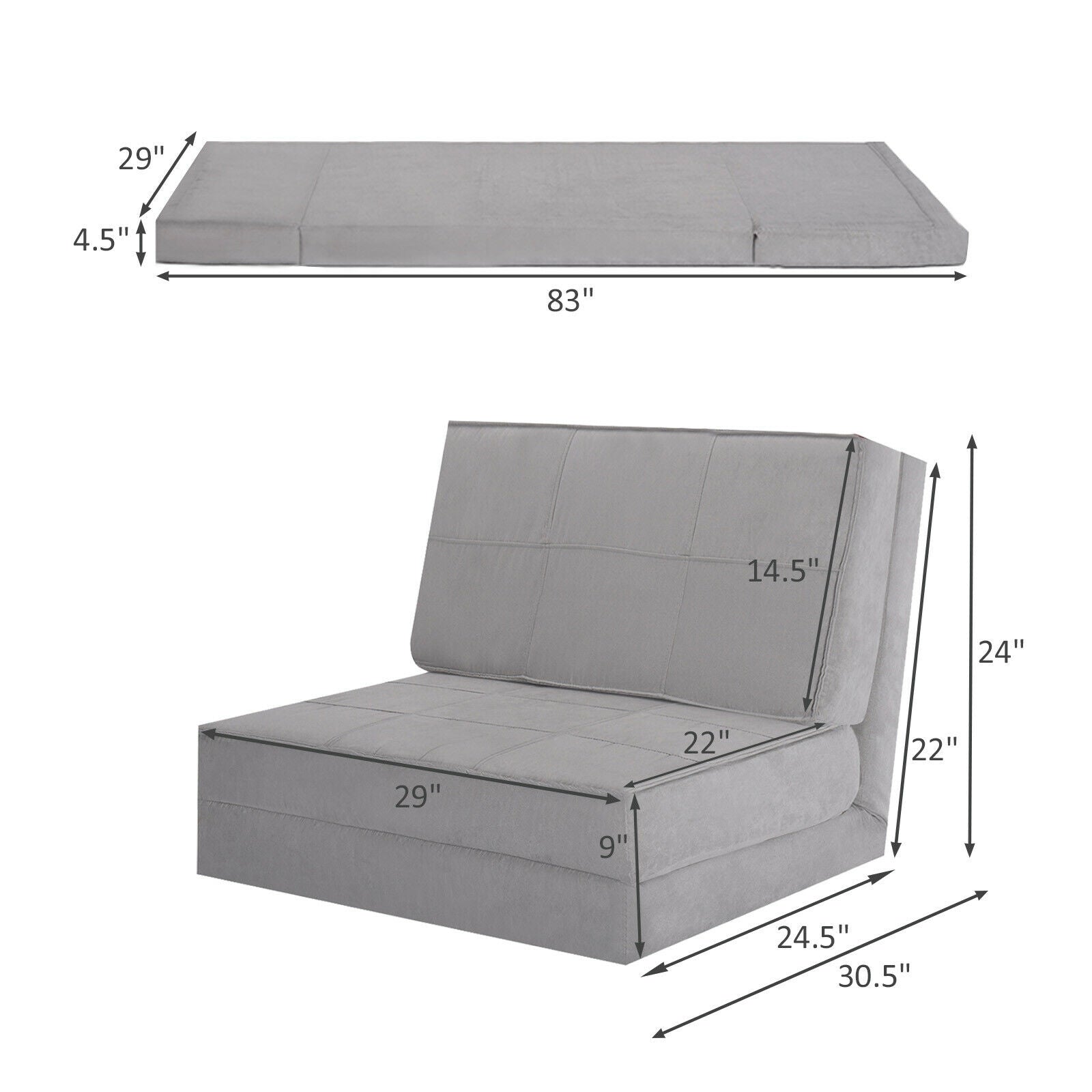 Convertible Lounger Folding Sofa Sleeper Bed, Gray Floor Chairs at Gallery Canada