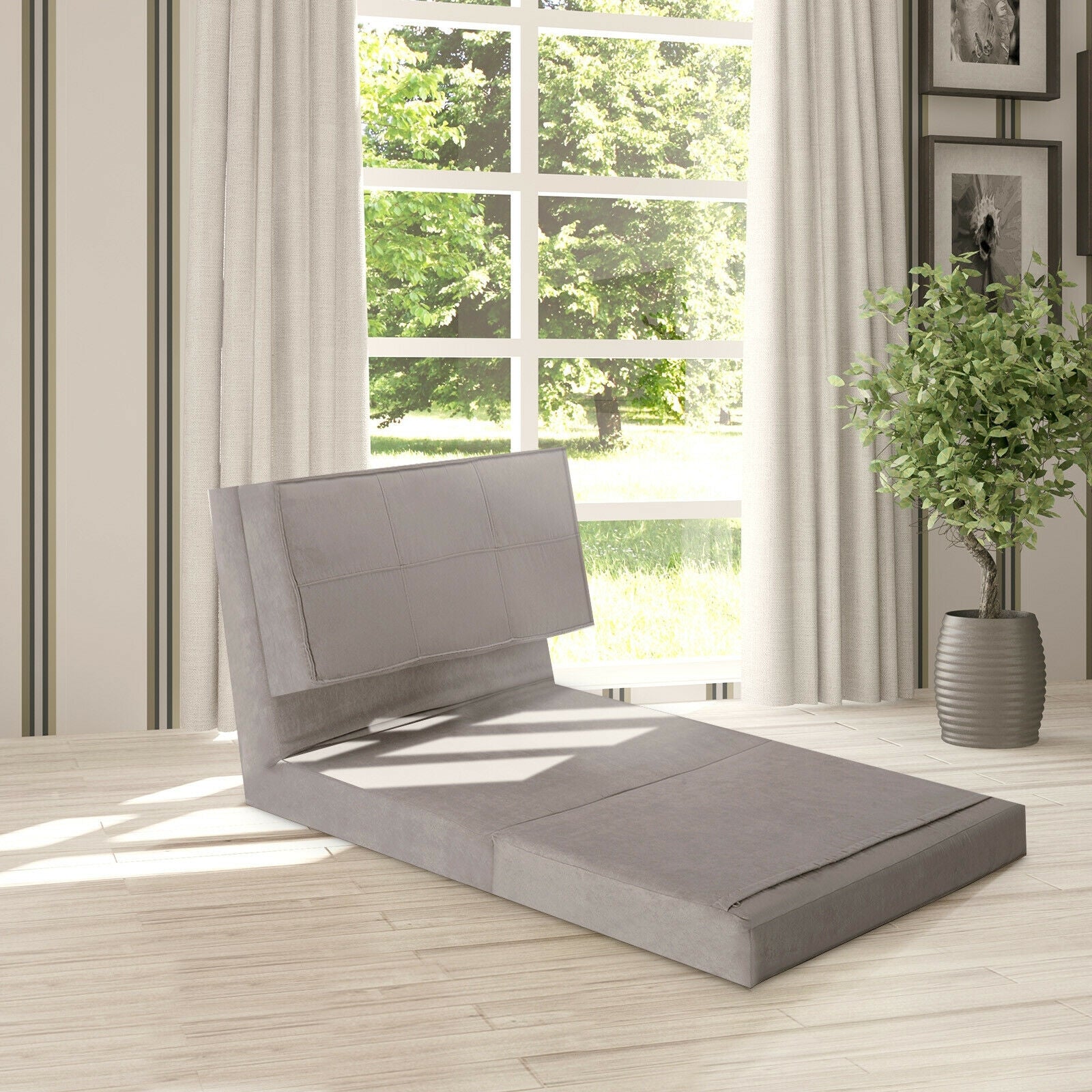 Convertible Lounger Folding Sofa Sleeper Bed, Gray Floor Chairs at Gallery Canada