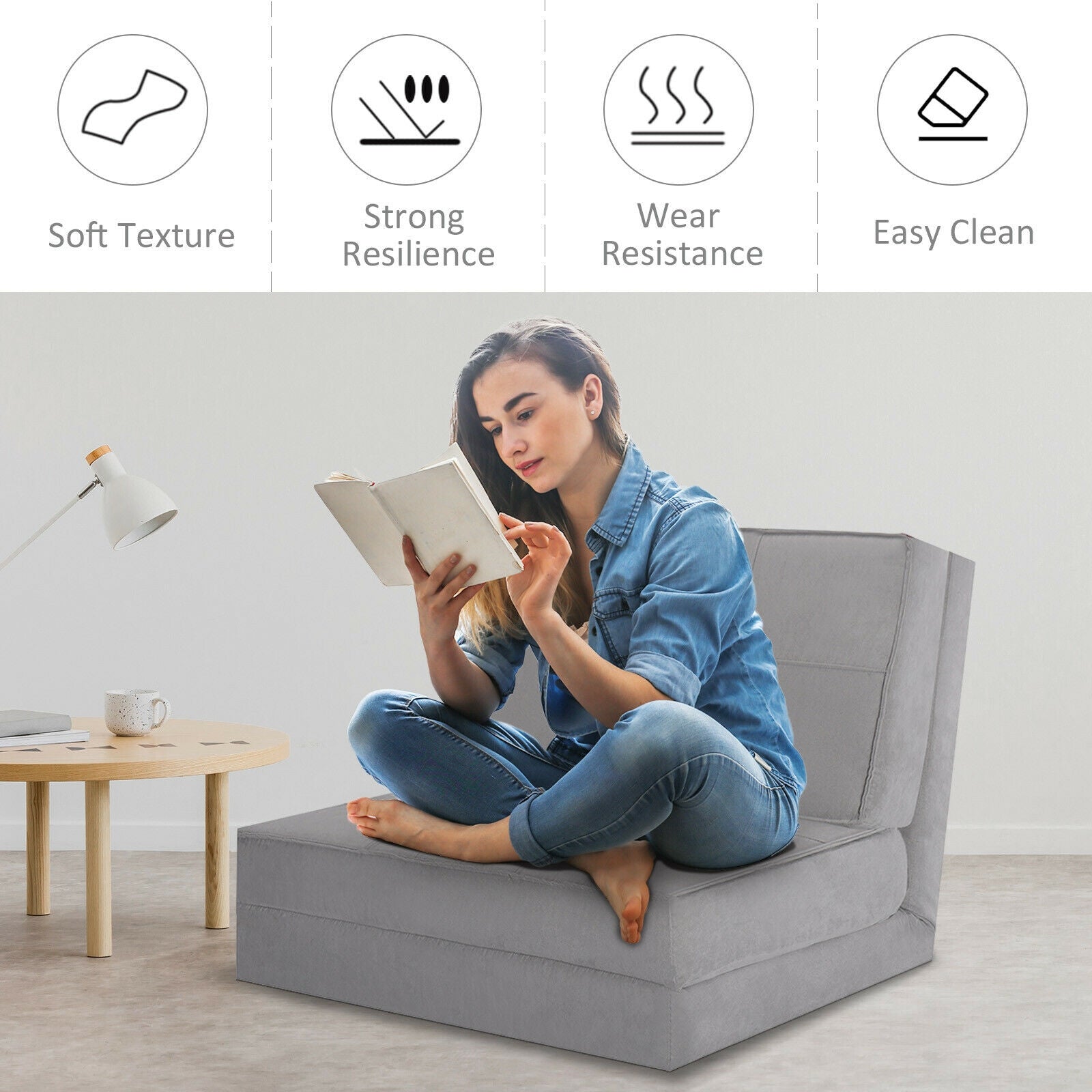 Convertible Lounger Folding Sofa Sleeper Bed, Gray Floor Chairs at Gallery Canada