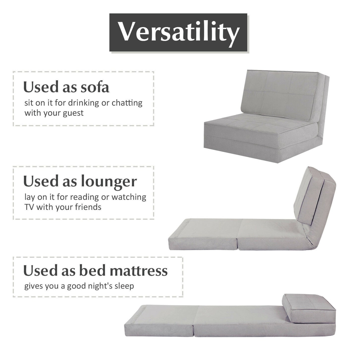 Convertible Lounger Folding Sofa Sleeper Bed, Gray Floor Chairs at Gallery Canada