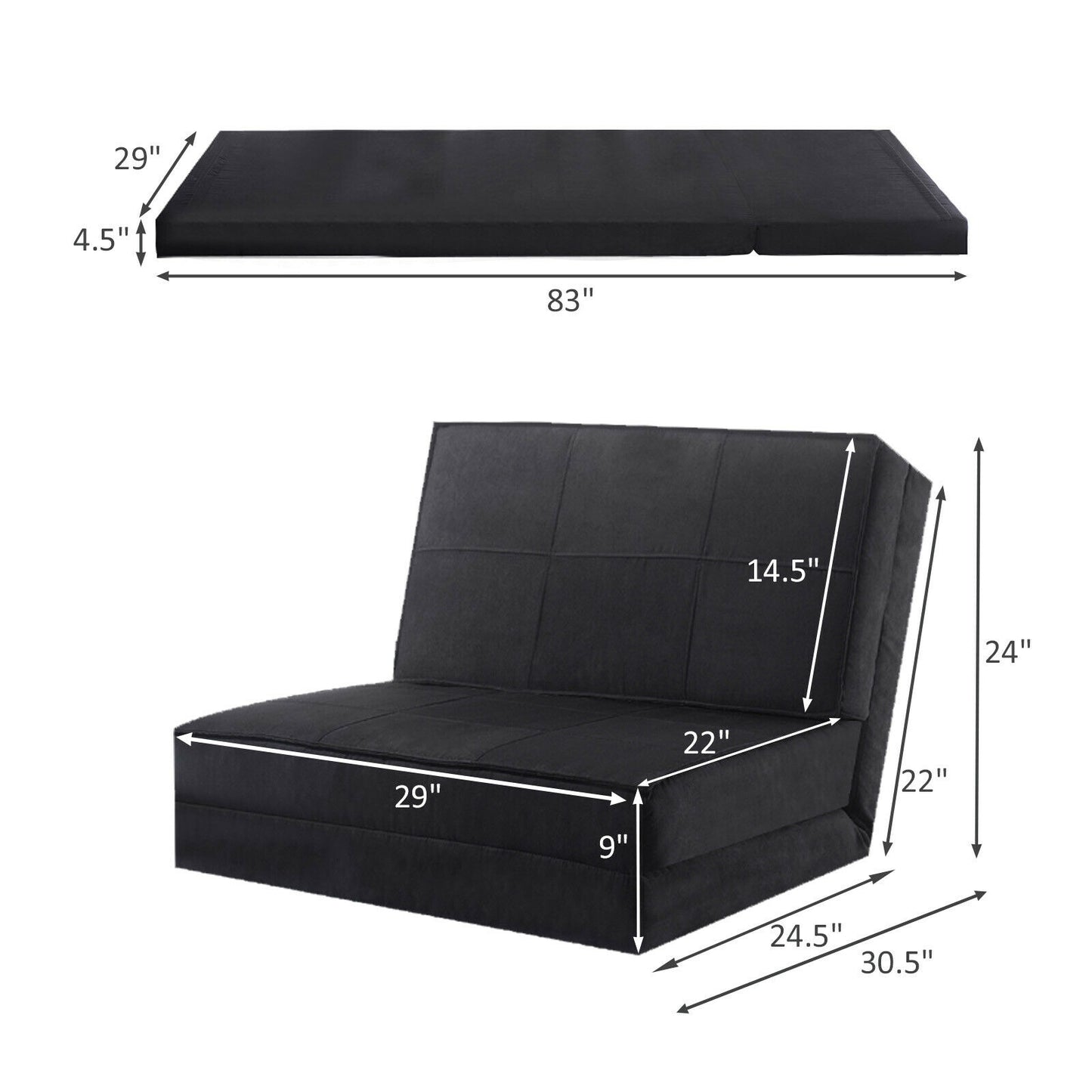 Convertible Lounger Folding Sofa Sleeper Bed, Black Floor Chairs at Gallery Canada