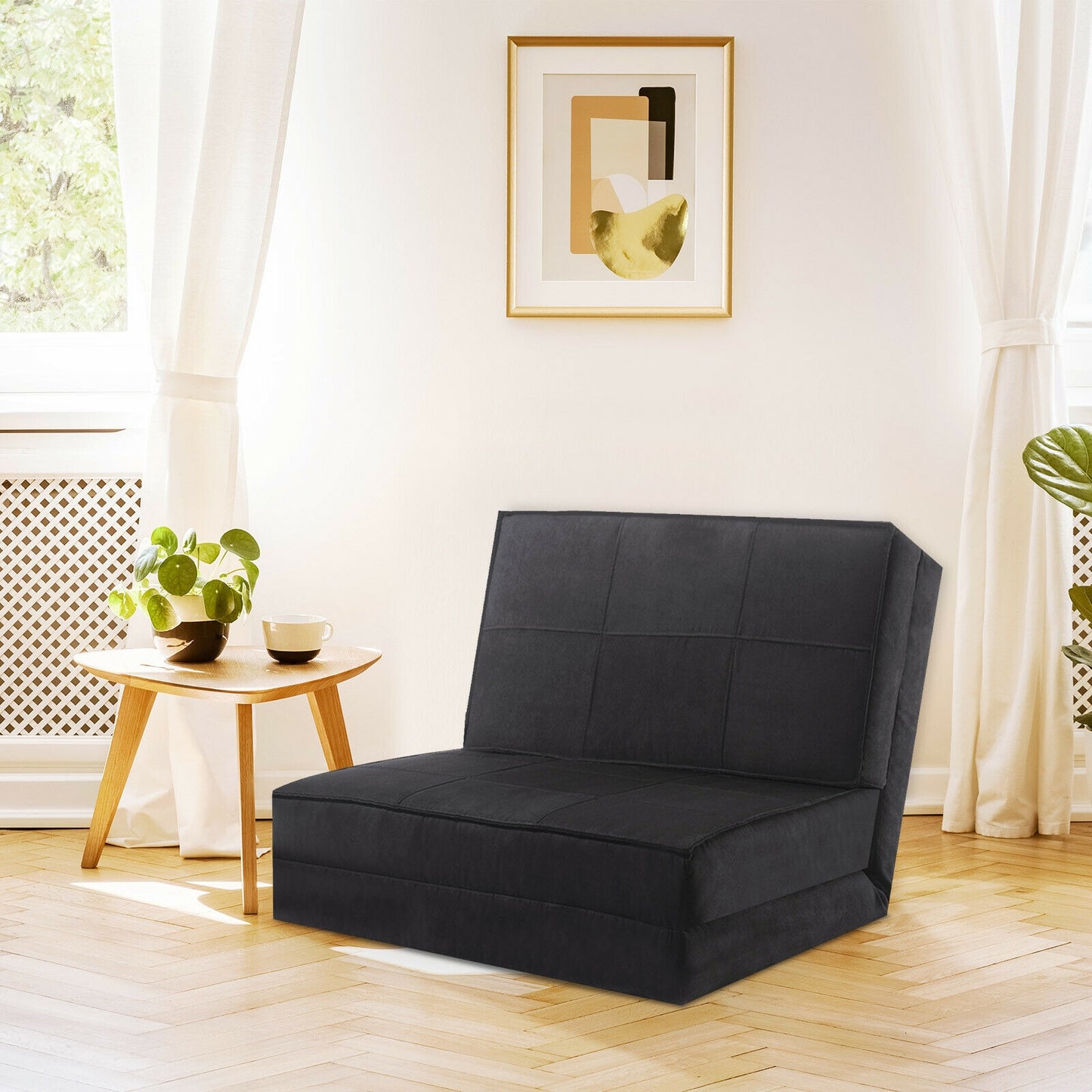 Convertible Lounger Folding Sofa Sleeper Bed, Black Floor Chairs at Gallery Canada