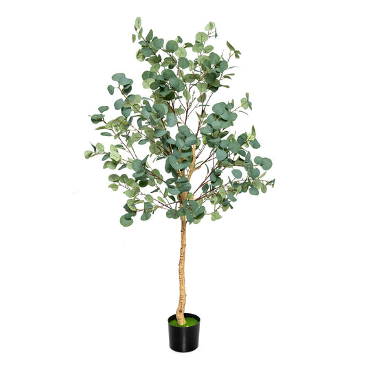 5.5 Feet Artificial Eucalyptus Tree with 517 Silver Dollar Leaves, Black & Green