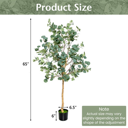 5.5 Feet Artificial Eucalyptus Tree with 517 Silver Dollar Leaves, Black & Green