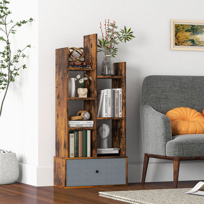 7-Tier Open-Back Bookshelf With Drawer, Rustic Brown Bookcases at Gallery Canada