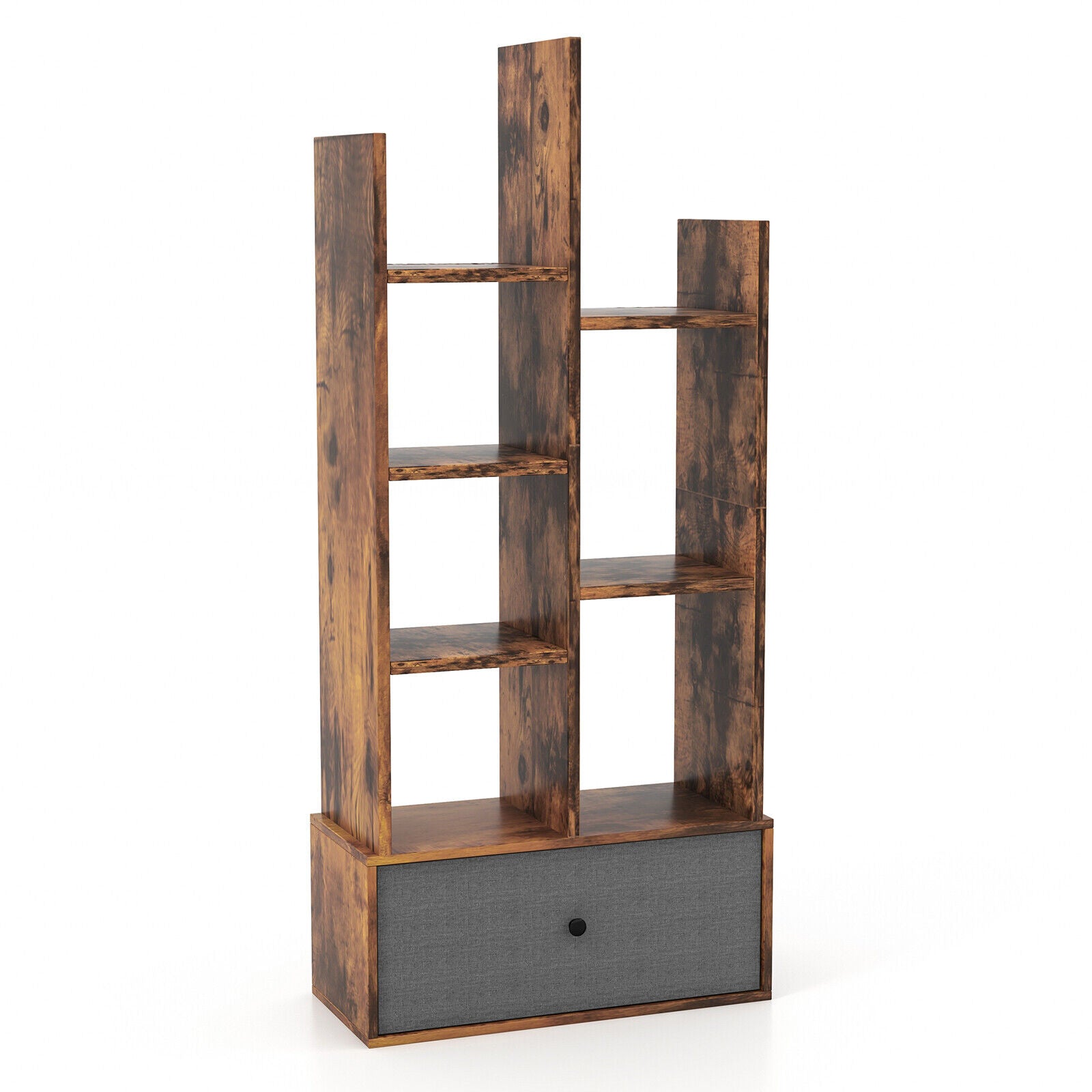 7-Tier Open-Back Bookshelf With Drawer, Rustic Brown Bookcases Rustic Brown at Gallery Canada